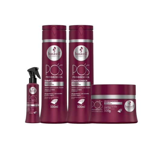 kitppc Kit Haskell Pós Progressiva Shampoo 300ML + Condicionador 300ML + Máscara 300GR + Fluido Alinhador 120ML