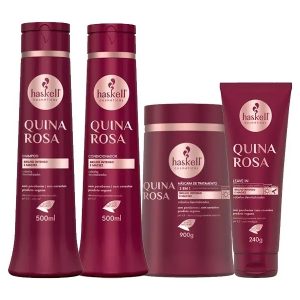 Kit Haskell Quina Rosa Shampoo 500ML+ Condicionador 500ML+ Máscara 900GR + Finalizador 240GR