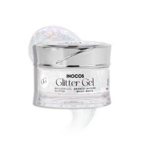 Gel de Construção Glitter Gel Branco Leitoso Média Viscosidade 30gr Inocos